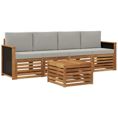 Set di divani da esterno 5 pcs Naturale e Grigio Chiaro - Foto 1