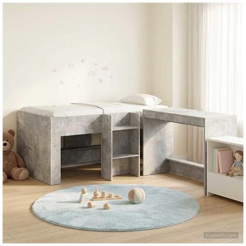 Letto alto per bambini con scrivania 2 pz Grigio Cemento - Foto 2