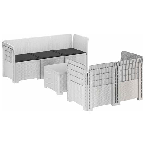 Divano da Giardino 5 Posti con Cuscini Stile Rattan PP Bianco - Foto 1