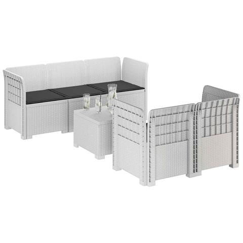 Divano da Giardino 5 Posti con Cuscini Stile Rattan PP Bianco - Foto 2