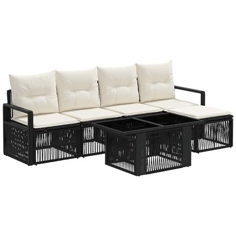 Set Divano da Giardino 6 pz Nero e Bianco Crema polyrattan - Foto 1