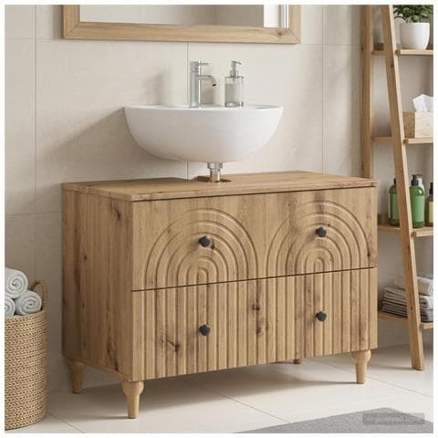 Armadio per Lavabo da Bagno ALKMAAR Rovere Artigianale - Foto 2