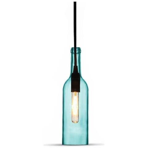 3 Lampadari Portalampada Bottiglia Vetro Pendente Sospensione E14 Blu - Foto 1