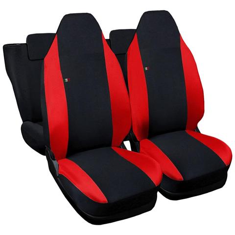 Coprisedili Auto Compatibili Per Smartff, Made In Italy, Set Di Copri Sedili Anteriori E Posteriori Con Copri Poggiatesta Incluso, Tessuto Poliestere, Colore - Nero \rosso - Foto 1