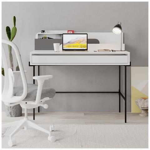 Scrivania Leila Bianco Con Dettagli Antracite Con Cassetto - Foto 1