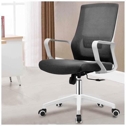 Sedia Ufficio Nero Con Struttura Bianca Poltrona Da Scrivania Studio Cameretta - Foto 2