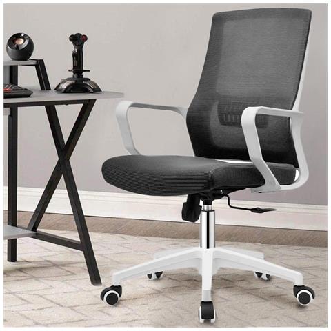 Sedia Ufficio Nero Con Struttura Bianca Poltrona Da Scrivania Studio Cameretta - Foto 3