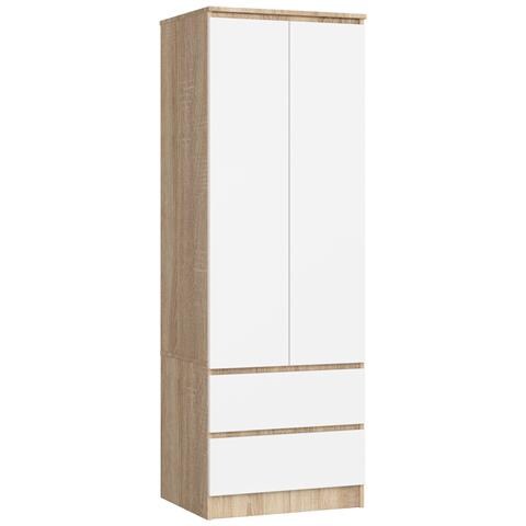 Armadio A 2 Ante Battenti E Cassetti S60, 60x51x180 cm, Colore Sonoma Quercia e Bianco - Foto 1
