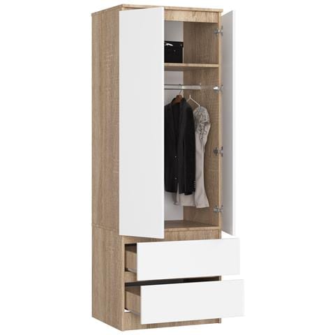 Armadio A 2 Ante Battenti E Cassetti S60, 60x51x180 cm, Colore Sonoma Quercia e Bianco - Foto 2