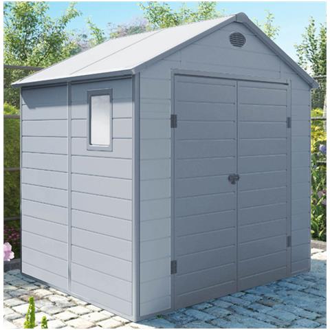 Casetta Cottage Da Giardino Porta Attrezzi In Resina Effetto Legno Montebianco Grigio Chiaro - Foto 3