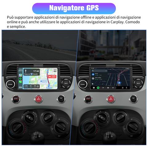 Autoradio Per Fiat 500 (2007-2015) 7 Pollici Car Radio Con Carplay /android Auto Gps Bluetooth Wifi Fm Rds Comandi Al Volante - Foto 2