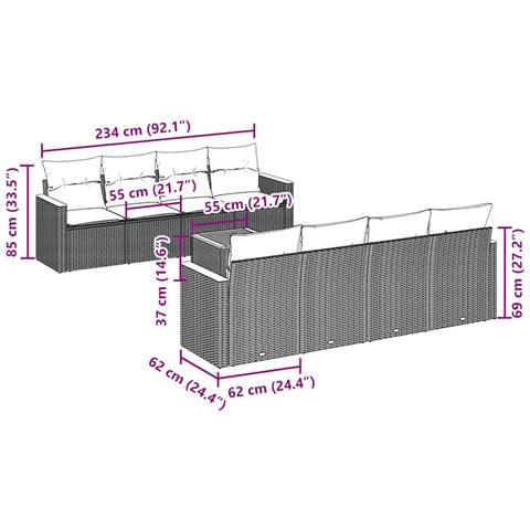 Set Divani da Giardino 9 pz con Cuscini Nero in Polyrattan - Foto 2