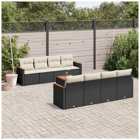 Set Divani da Giardino 9 pz con Cuscini Nero in Polyrattan - Foto 3