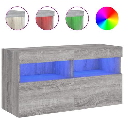 Mobile Tv A Parete Con Luci Led Grigio Sonoma 80x30x40 Cm - Foto 2