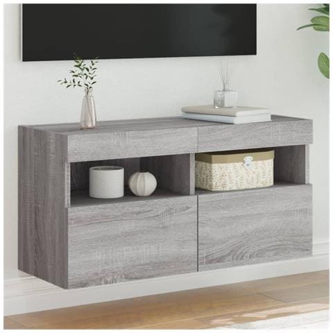 Mobile Tv A Parete Con Luci Led Grigio Sonoma 80x30x40 Cm - Foto 1
