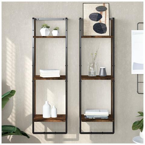 Scaffale A Parete 3 Ripiani Rovere Fumo 30x25x100cm Multistrato - Foto 1