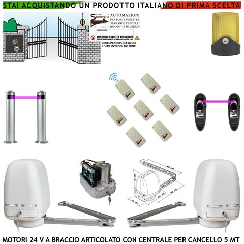 Automazione Cancello Kit Motori Braccio Articolato 24 V 2 Ante Da 1 A 2,5 Mt Centrale 220/24 V Faro Selettore 7 Radioc - Foto 1