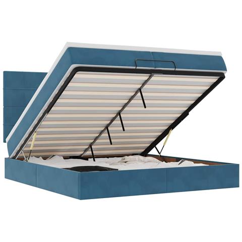 Pouf Letto Con Materassi E Led Blu Scuro 200x200cm Velluto - Foto 2