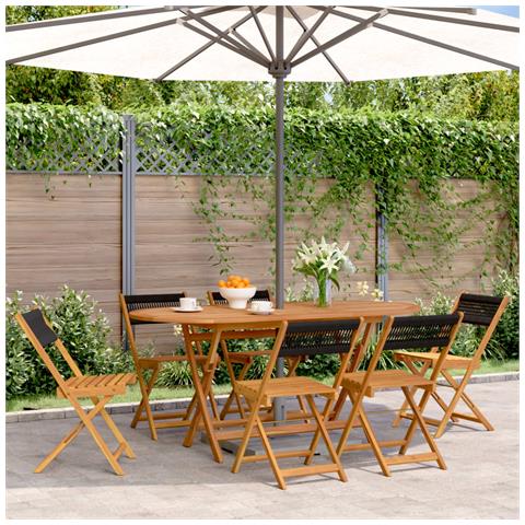 Lusso Casadino -  Sedie Da Giardino Pieghevoli 6pz Nere Legno Massello Di Acacia - Foto 8