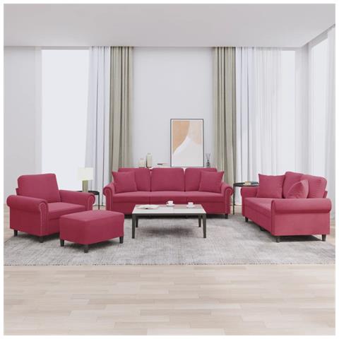 Lusso Casadino - Set Di Divani 4 Pz Con Cuscini Rosso Vino In Velluto - Foto 8