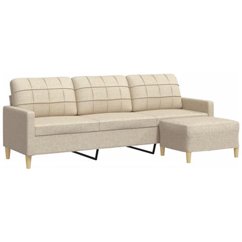 Divano a 3 Posti con Poggiapiedi Crema 210cm in Tessuto - Foto 1