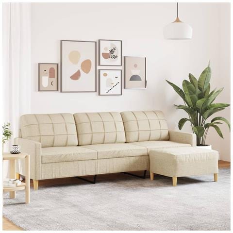 Divano a 3 Posti con Poggiapiedi Crema 210cm in Tessuto - Foto 2