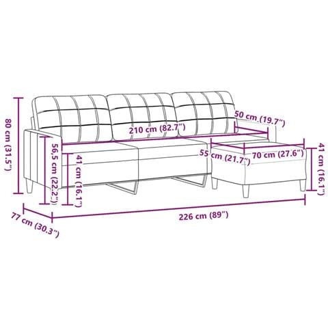 Divano a 3 Posti con Poggiapiedi Crema 210cm in Tessuto - Foto 7