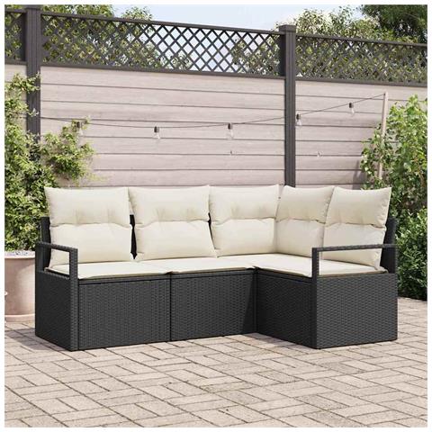 Set di divani da giardino 4 pezzi con cuscini Nero Polyrattan, Divano da giardino 2 posti con cuscini Nero Polyrattan - Foto 2