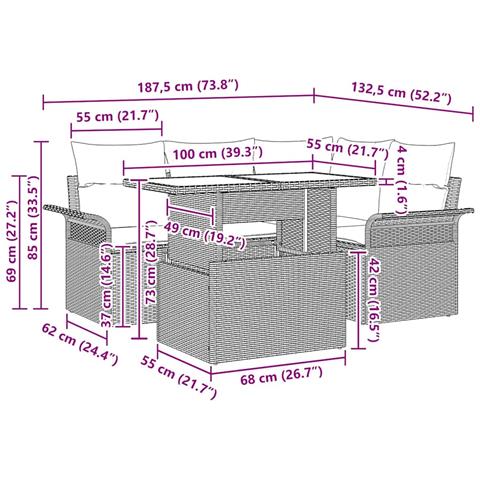 Set Divano da Giardino 5 Pezzi con Cuscini Nero Polyrattan, Divano da Giardino 2 Posti con Ripostiglio e Cuscini Nero Polyrattan - Foto 9