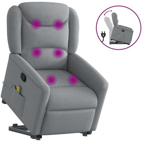Poltrona Alzapersona Massaggi Reclinabile Grigio Chiaro Tessuto - Foto 1