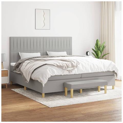 Giroletto a Molle con Materasso Grigio Chiaro 200x200cm Tessuto - Foto 2