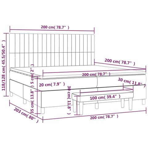 Giroletto a Molle con Materasso Grigio Chiaro 200x200cm Tessuto - Foto 8