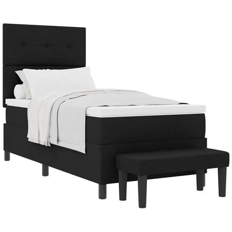 Letto a Box Spring con Materasso e Panchina Nera 90x190 cm Tessuto - Foto 1