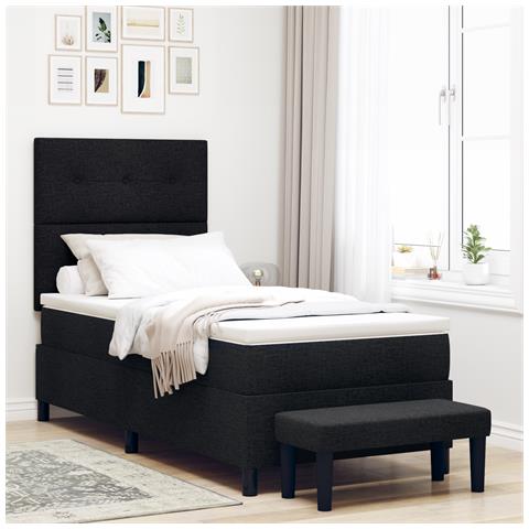 Letto a Box Spring con Materasso e Panchina Nera 90x190 cm Tessuto - Foto 2