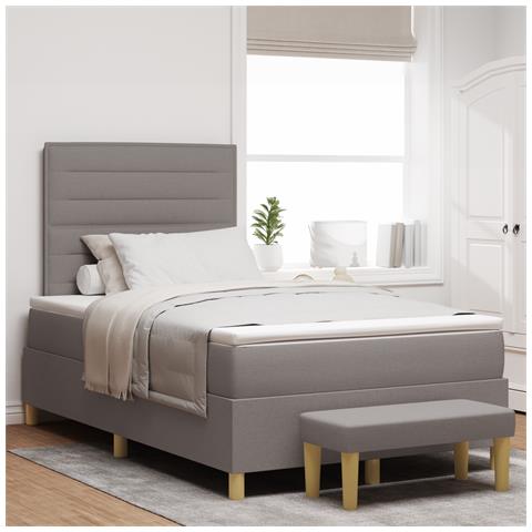 Letto con Box Spring e Panchina Tortora 120x190 cm Tessuto - Foto 2