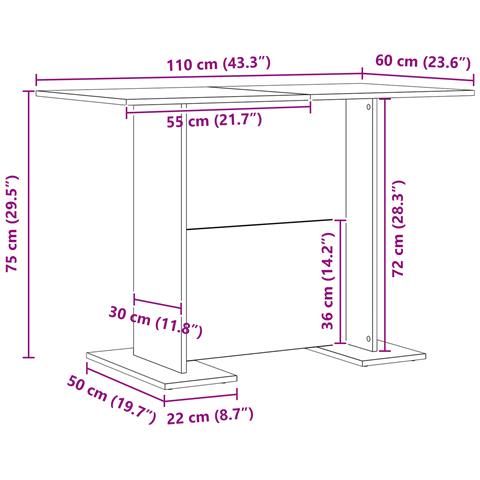 Tavolo da pranzo  Grigio cemento 110x60x75 cm Legno ingegnerizzato - Foto 9