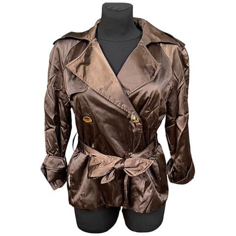 Cappotto Da Donna Corto Con Cintura Elegante Comodo Marrone Taglia L - Foto 1