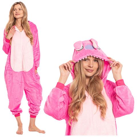 Pigiama Da Donna Tuta Kigurumi Onesie Costume Stich Rosa 175-185 Cm Xl - Foto 1