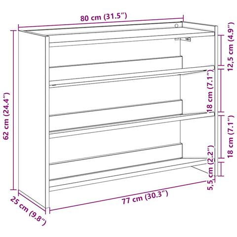 Scarpiera Rovere Fumo 80x25x62 cm in Legno Multistrato - Foto 9