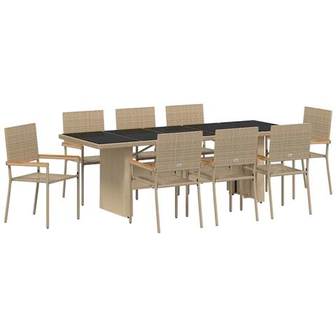 Set da Pranzo per Giardino 9 pcs Beige Poly Rattan - Foto 1