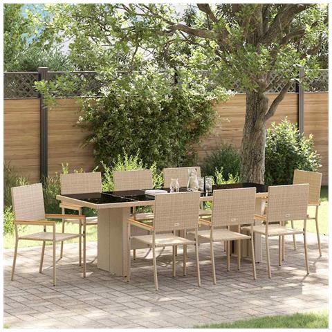 Set da Pranzo per Giardino 9 pcs Beige Poly Rattan - Foto 2