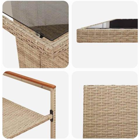 Set da Pranzo per Giardino 9 pcs Beige Poly Rattan - Foto 9
