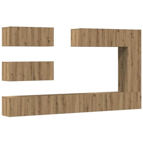 Set Mobile TV 7 pz Montato a Parete Rovere in Legno Multistrato - Foto 1