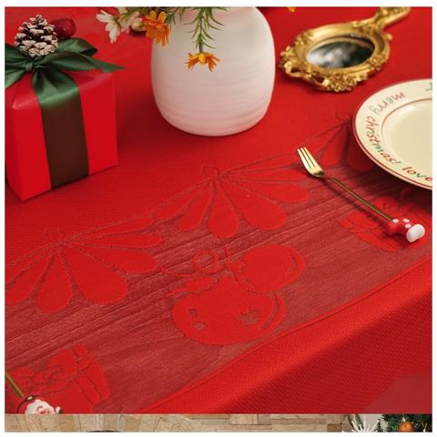 Tovaglia Natalizia In Pizzo Ricamato - Decorazione Festiva In Poliestere Red Xl - Foto 6
