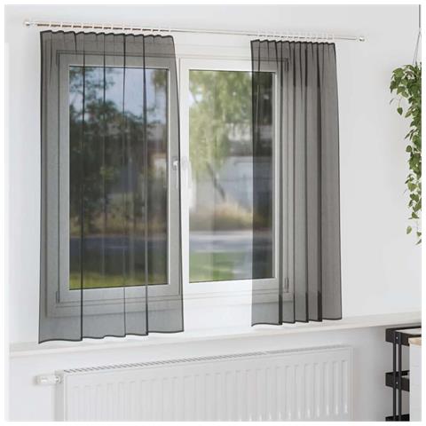 Tende in Voile con Tasche per Aste 2 pz Nero - Foto 2
