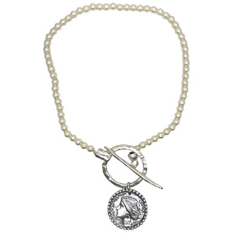 Collana Di Perle Con Chiusura Rotonda E Moneta Gr In Argento - Foto 1