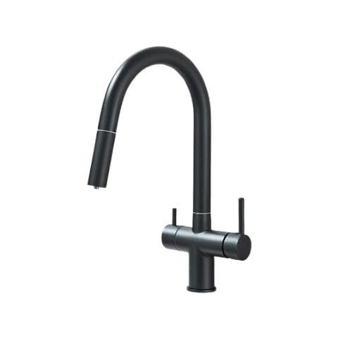 Rubinetto per lavello da cucina, Blackswan, tipo M388 con uscita acqua purificata, doccia mobile, modello nero, misura 38 cm - Foto 1