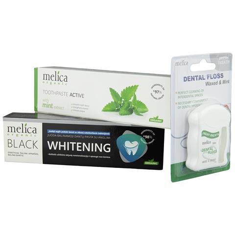 SET DENTIFRICIO E FILO INTERDENTALE BIOLOGICI 98% CARBONE NERO SBIANCANTE BIO NATURALE per DENTI BIANCHI e 97% MENTA BIO ATTIVA NATURALE con XILITOLO, OLIO DI AGRUMI, BACCHE DI GINEPRO e CALCIO 200 ml + Filo interdentale alla menta 50 ml - Foto 1