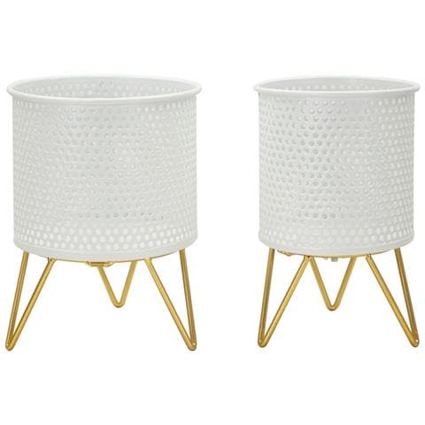 Coppia Portavasi Bassi Gaspy In Ferro Oro E Bianco, Ø16x20 E Ø13x20 Cm - Foto 1