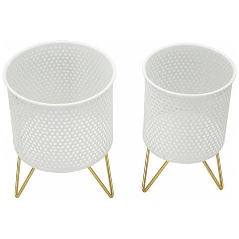 Coppia Portavasi Bassi Gaspy In Ferro Oro E Bianco, Ø16x20 E Ø13x20 Cm - Foto 2